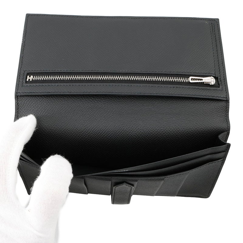 エルメス 長財布 ベアンスフレ マチ有り ブラック/ブラック金具 エプソン U刻印 HERMES 財布 モノクローム 黒