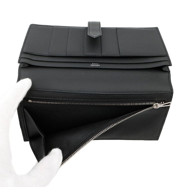 エルメス 長財布 ベアンスフレ マチ有り ブラック/ブラック金具 エプソン U刻印 HERMES 財布 モノクローム 黒