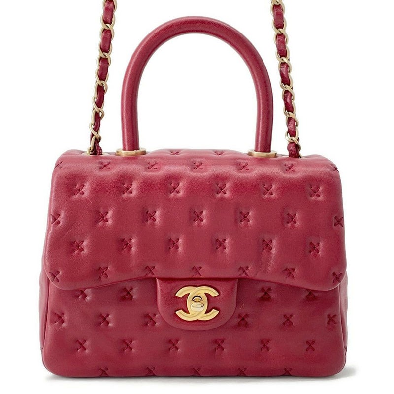 シャネル ハンドバッグ クロスステッチ ココマーク トップハンドル ラムスキン A98724 CHANEL  ショルダーバッグ