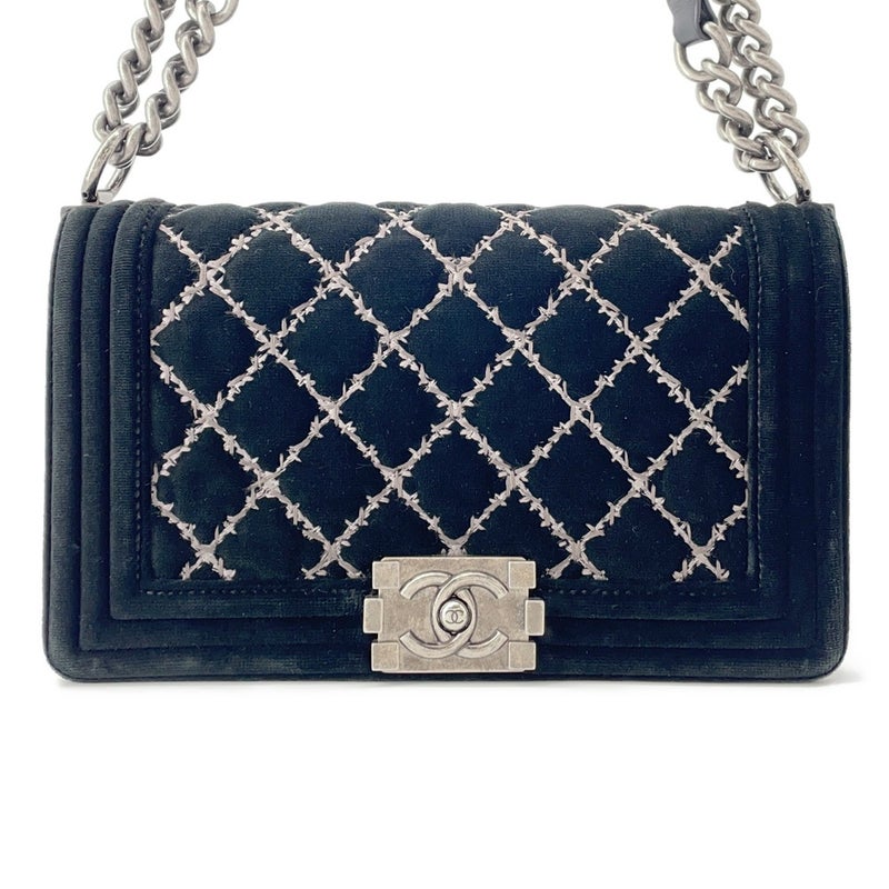 シャネル チェーンショルダーバッグ ボーイシャネル 25 マトラッセ ベロア CHANEL バッグ 黒