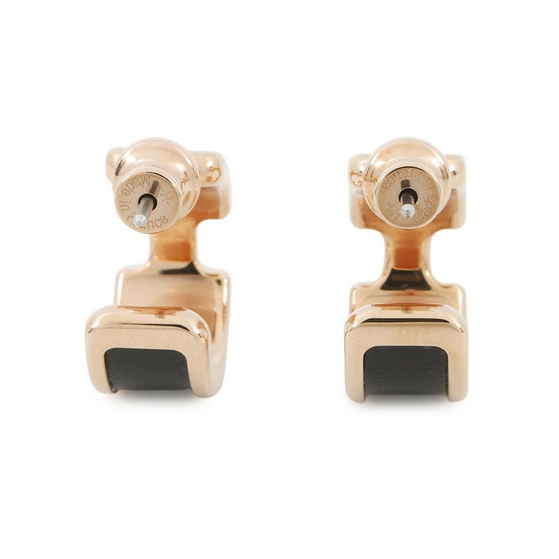 エルメス ピアス オランプPM ブラック/ピンクゴールド金具 ボックスカーフ HERMES アクセサリー 黒