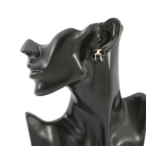 エルメス ピアス オランプPM ブラック/ピンクゴールド金具 ボックスカーフ HERMES アクセサリー 黒