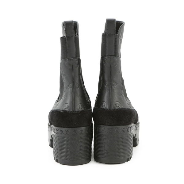 ルイヴィトン ブーツ モノグラム・アンプラント スエード ローリエート アンクルブーツ レディースサイズ38 1AC7W0 靴 ブラック 黒