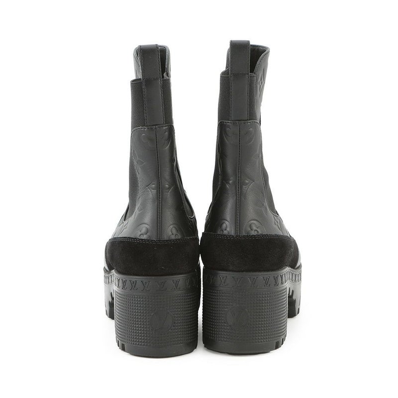 ルイヴィトン ブーツ モノグラム・アンプラント スエード ローリエート アンクルブーツ レディースサイズ38 1AC7W0 靴 ブラック 黒