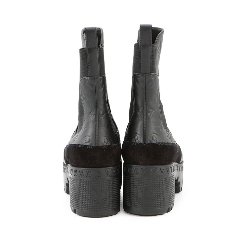 ルイヴィトン ブーツ モノグラム・アンプラント スエード ローリエート アンクルブーツ レディースサイズ38 1AC7W0 靴 ブラック 黒