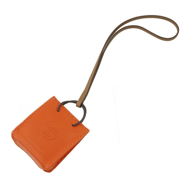 エルメス バッグチャーム ショッパー サックオランジュ フー/ゴールド ラムスキン D刻印