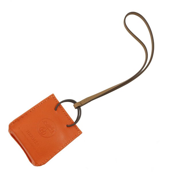 エルメス バッグチャーム ショッパー サックオランジュ フー/ゴールド ラムスキン D刻印