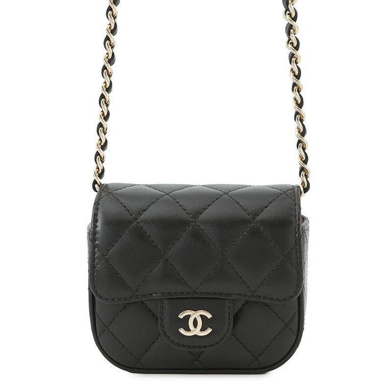 シャネル チェーンショルダーバッグ マトラッセ ココマーク クラシック チェーンクラッチ ラムスキン AP2475 CHANEL 黒