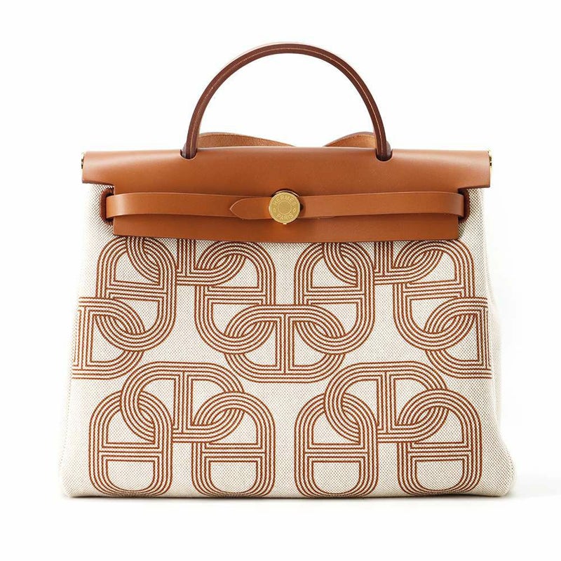 エルメス エールバッグジップPM ルトゥルネ エクリュ/フォーブ/シルバー金具 トワルアッシュ/ヴァッシュハンター B刻印