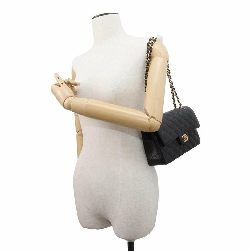 シャネル チェーンショルダーバッグ マトラッセ23 ココマーク ダブルチェーン キャビアスキン A01113 黒