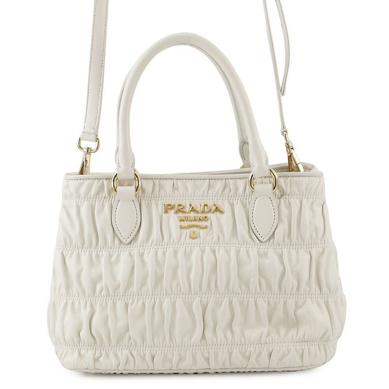 プラダ ハンドバッグ ギャザー レザー 1BA172 PRADA 2way 白