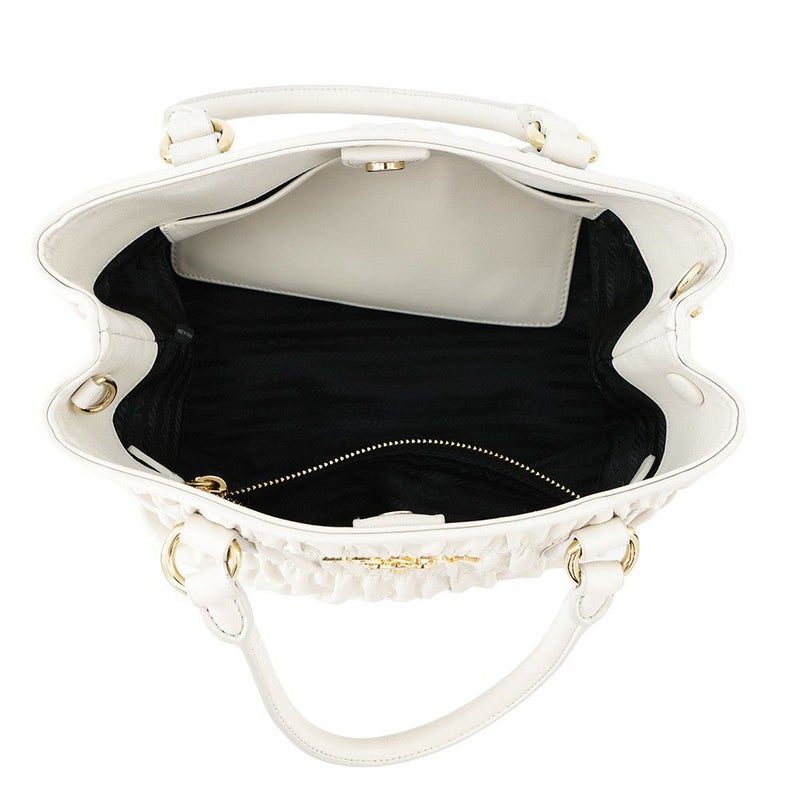 プラダ ハンドバッグ ギャザー レザー 1BA172 PRADA 2way 白