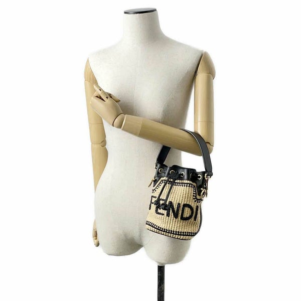 フェンディ ショルダーバッグ モン トレゾール ミニ ラフィア レザー 8BS010 FENDI 2wayハンドバッグ 黒