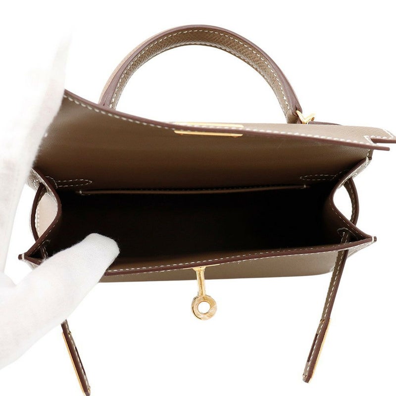 エルメス ハンドバッグ ミニケリー2 外縫い エトゥープ/ゴールド金具 エプソン K刻印 2wayショルダー