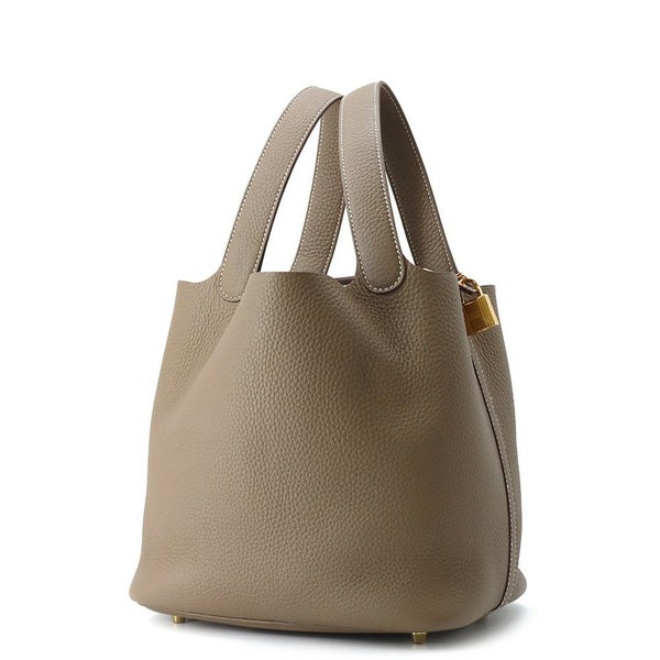 エルメス ハンドバッグ ピコタンロックMM エトゥープ/ゴールド金具 トリヨンクレマンス W刻印 HERMES トートバッグ