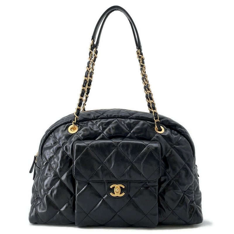 シャネル ショルダーバッグ ココマーク マトラッセ マキシボーリングバッグ カーフレザー AS4812  CHANEL 黒