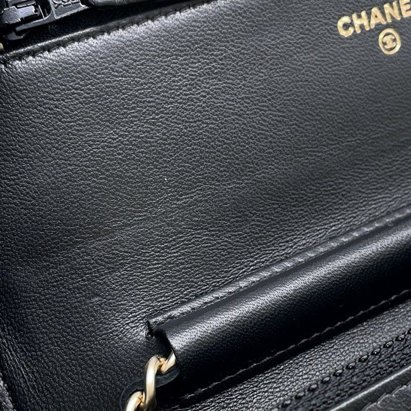 シャネル チェーンウォレット カメリア ココマーク ラムスキン A47421 CHANEL 財布 黒