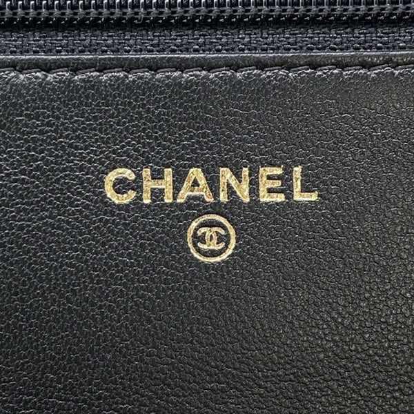 シャネル チェーンウォレット カメリア ココマーク ラムスキン A47421 CHANEL 財布 黒