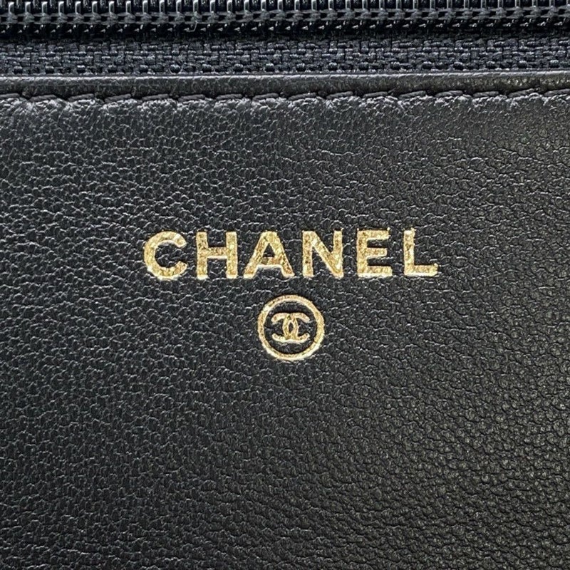 シャネル チェーンウォレット カメリア ココマーク ラムスキン A47421 CHANEL 財布 黒