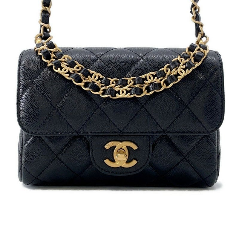 シャネル チェーンショルダーバッグ ココマーク マトラッセ キャビアスキン AS5239 CHANEL ミニ 黒