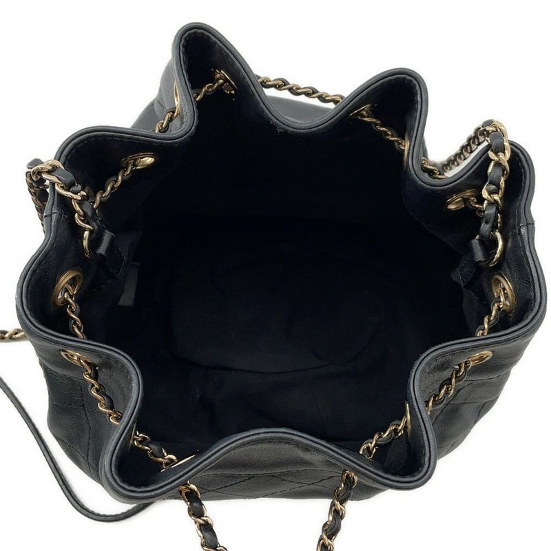 シャネル チェーンショルダーバッグ ココマーク マトラッセ 巾着 ラムスキン AS1439 CHANEL 黒