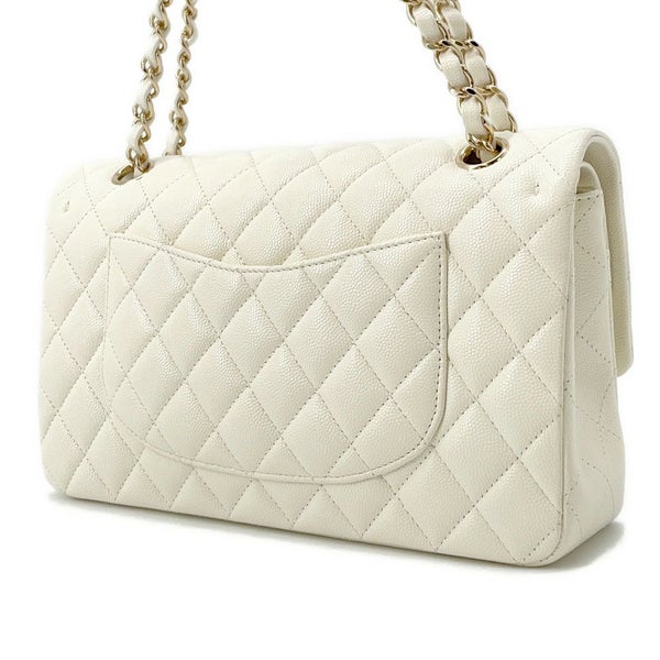 シャネル チェーンショルダーバッグ マトラッセ25 ココマーク ダブルチェーン キャビアスキン A01112 CHANEL 白