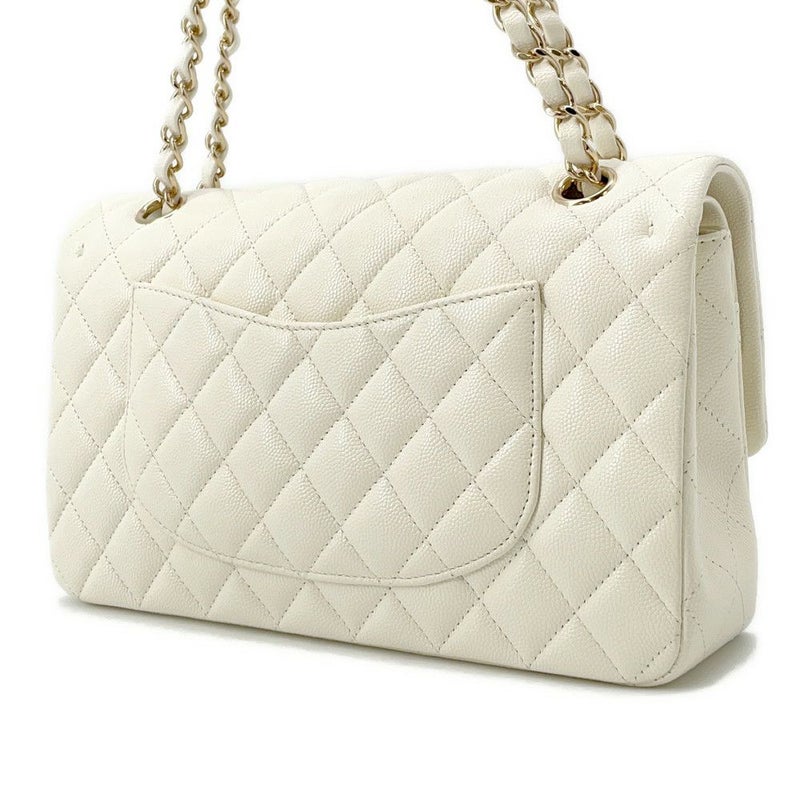 シャネル チェーンショルダーバッグ マトラッセ25 ココマーク ダブルチェーン キャビアスキン A01112 CHANEL 白