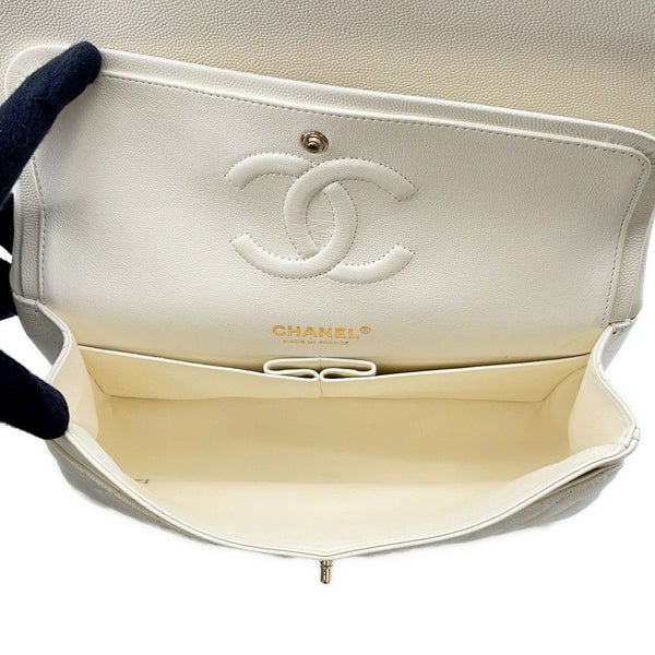 シャネル チェーンショルダーバッグ マトラッセ25 ココマーク ダブルチェーン キャビアスキン A01112 CHANEL 白