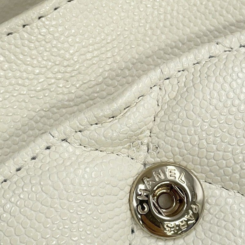 シャネル チェーンショルダーバッグ マトラッセ25 ココマーク ダブルチェーン キャビアスキン A01112 CHANEL 白