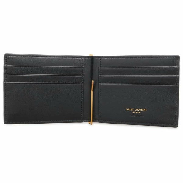 サンローランパリ 二つ折り財布 タイニーカサンドラビルクリップウォレット 型押しレザー 607738 黒