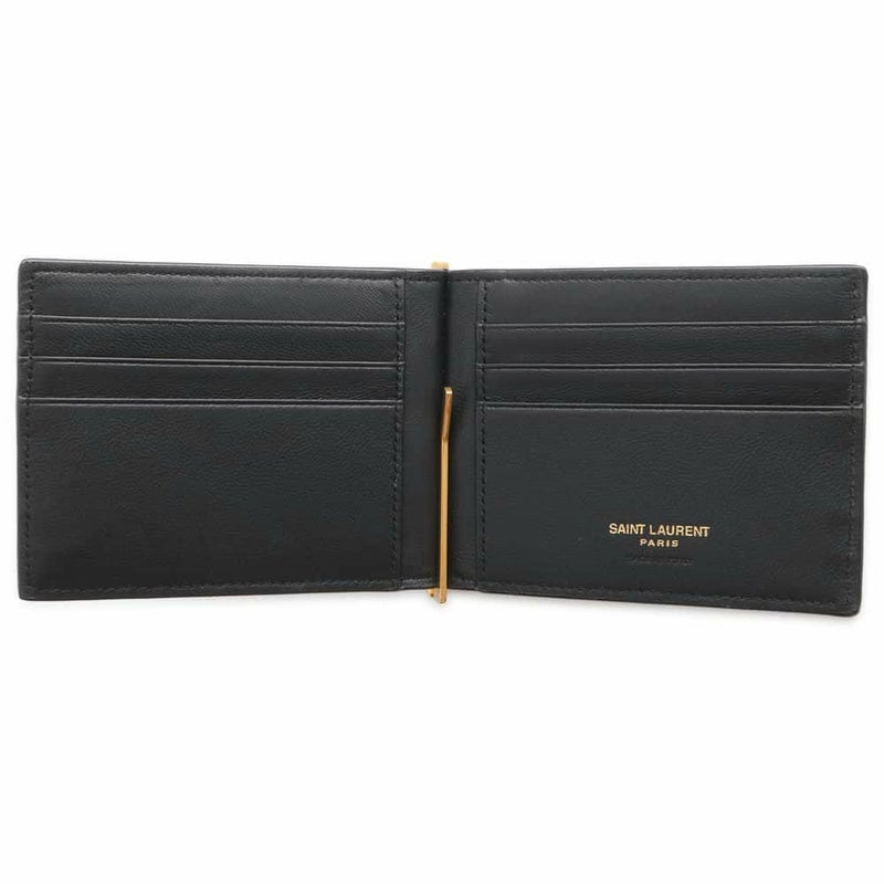 サンローランパリ 二つ折り財布 タイニーカサンドラビルクリップウォレット 型押しレザー 607738 黒