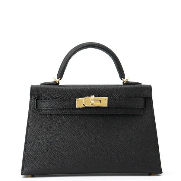 エルメス ハンドバッグ ミニケリー2 外縫い ブラック/ゴールド金具 エプソン K刻印 2wayショルダー 黒