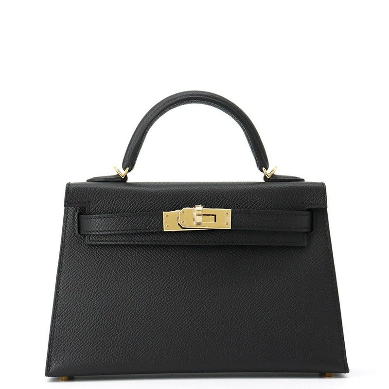 エルメス ハンドバッグ ミニケリー2 外縫い ブラック/ゴールド金具 エプソン K刻印 2wayショルダー 黒