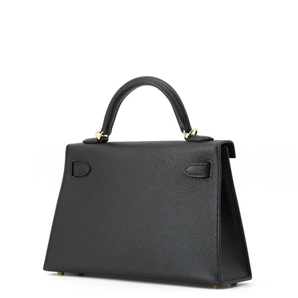 エルメス ハンドバッグ ミニケリー2 外縫い ブラック/ゴールド金具 エプソン K刻印 2wayショルダー 黒