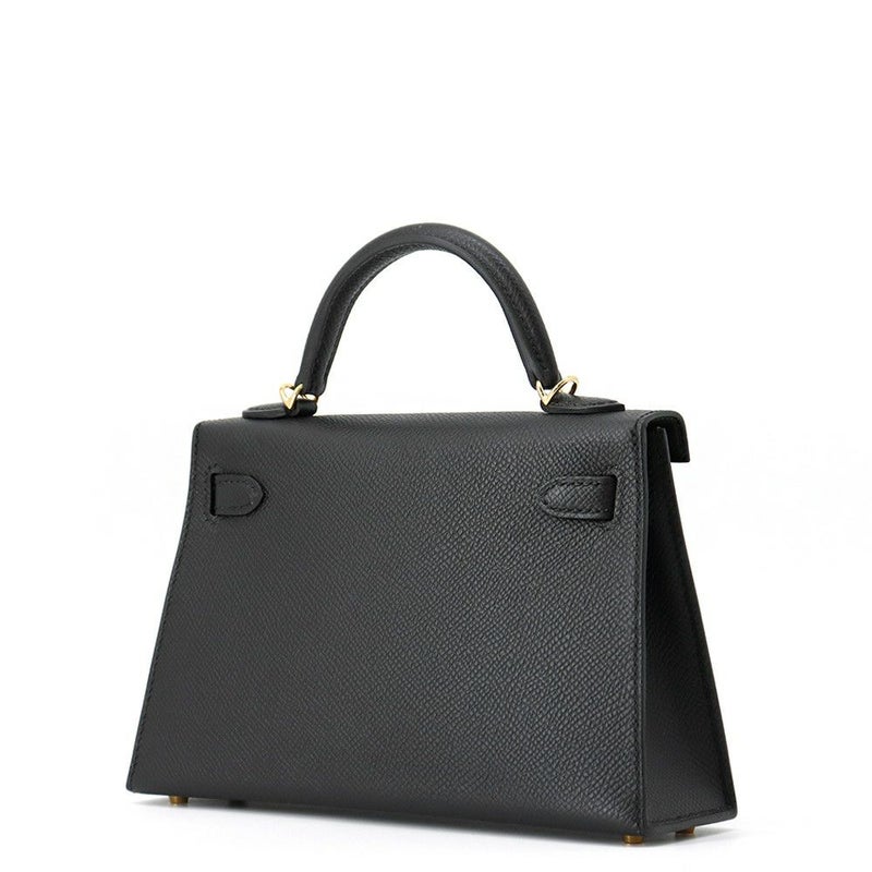 エルメス ハンドバッグ ミニケリー2 外縫い ブラック/ゴールド金具 エプソン K刻印 2wayショルダー 黒