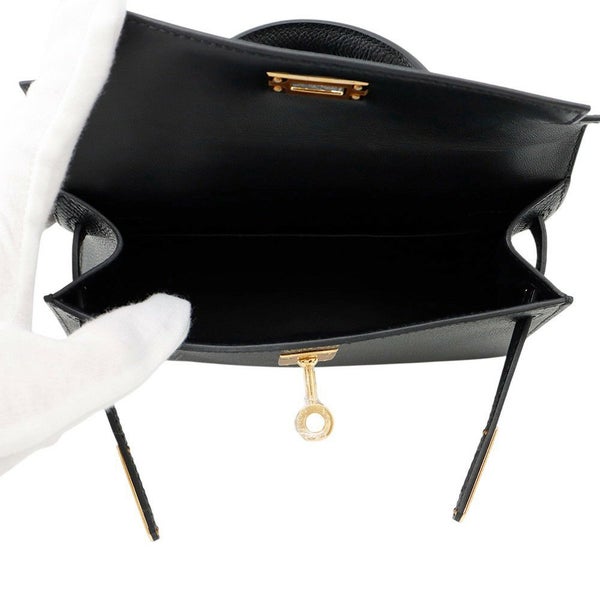 エルメス ハンドバッグ ミニケリー2 外縫い ブラック/ゴールド金具 エプソン K刻印 2wayショルダー 黒