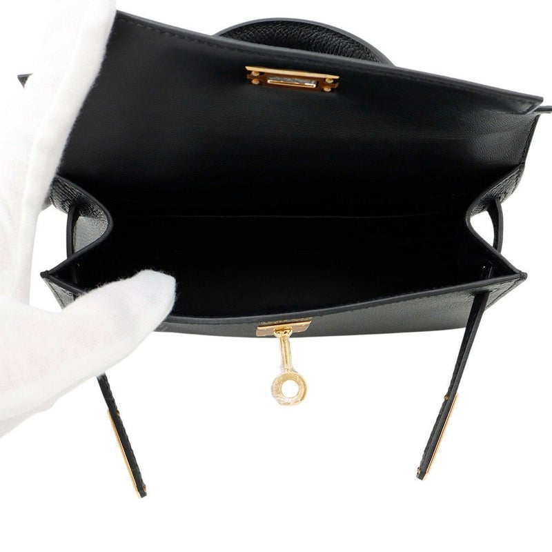 エルメス ハンドバッグ ミニケリー2 外縫い ブラック/ゴールド金具 エプソン K刻印 2wayショルダー 黒