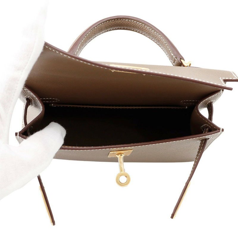 エルメス ハンドバッグ ミニケリー2 外縫い エトゥープ/ゴールド金具 エプソン K刻印 2wayショルダー