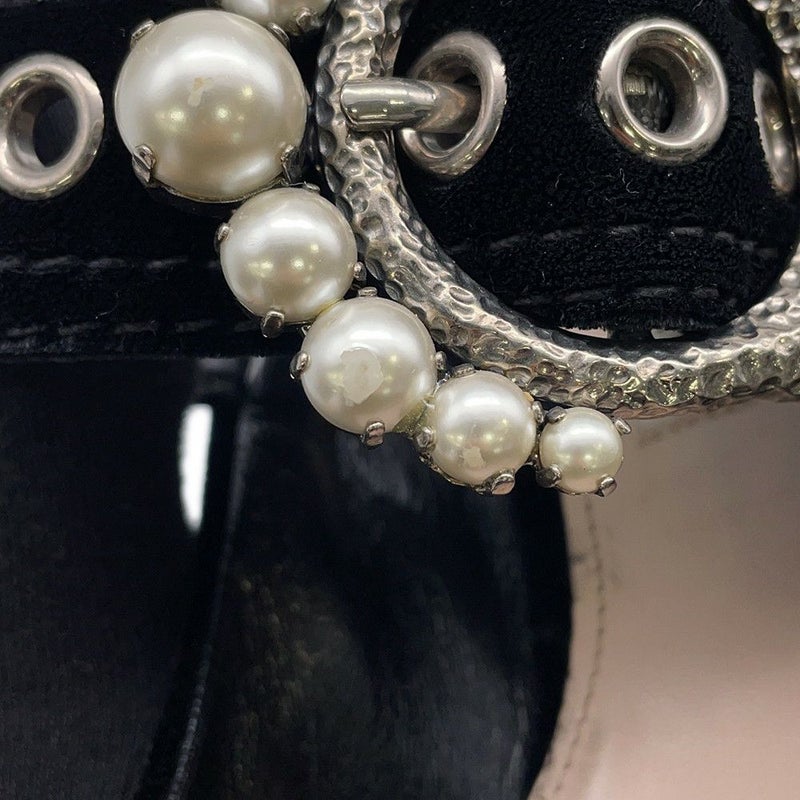 ミュウミュウ パンプス ハイヒール スエード フェイクパール レディースサイズ37 Miu Miu 靴 厚底 黒