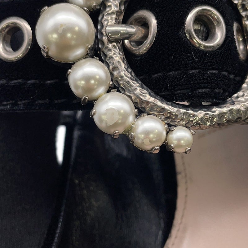 ミュウミュウ パンプス ハイヒール スエード フェイクパール レディースサイズ37 Miu Miu 靴 厚底 黒