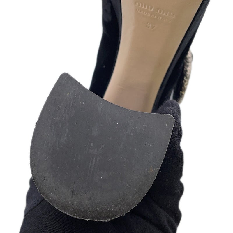 ミュウミュウ パンプス ハイヒール スエード フェイクパール レディースサイズ37 Miu Miu 靴 厚底 黒