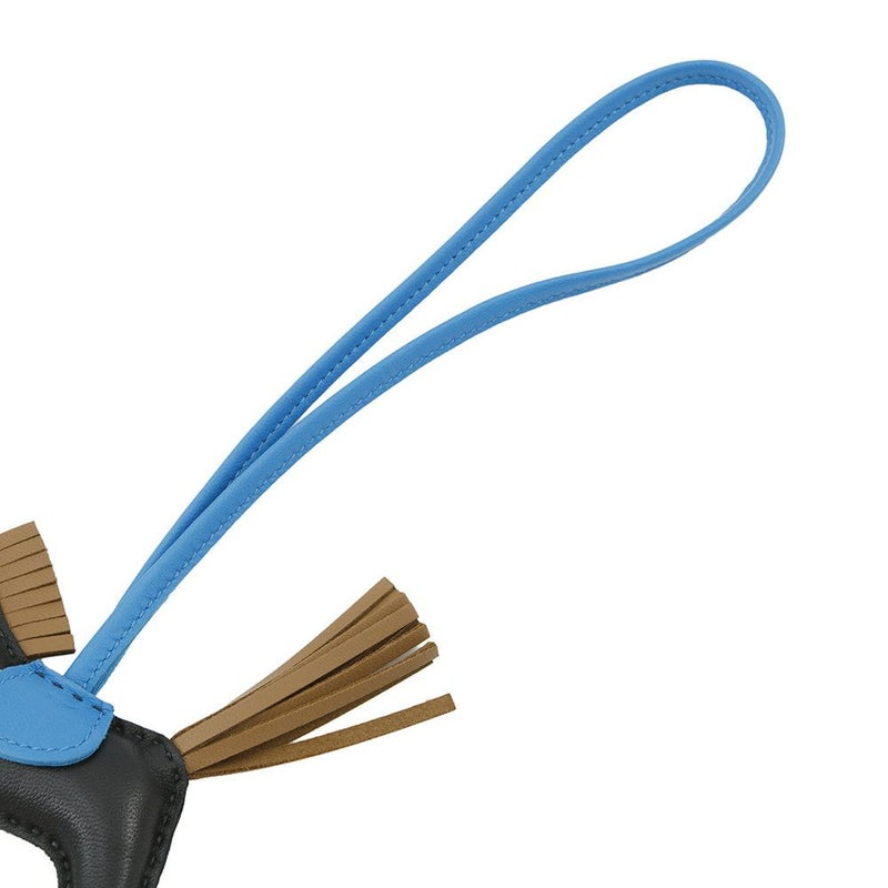 エルメス バッグチャーム ロデオPM ブラック/ゴールド/ブルーザンジバル ラムスキン Y刻印 黒