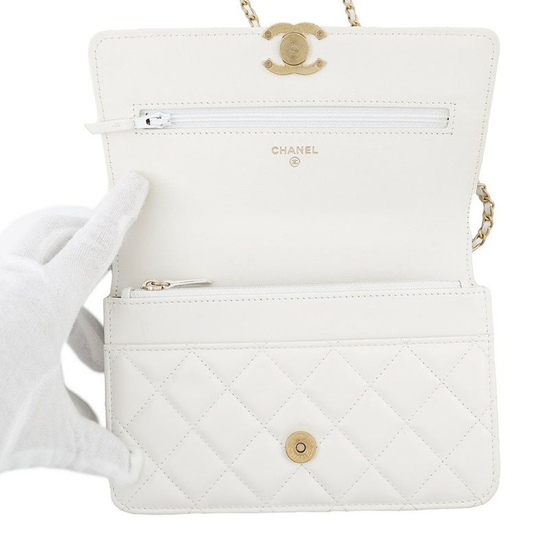 シャネル チェーンウォレット マトラッセ ココマーク ラムスキン AP2289 CHANEL ショルダーバッグ 財布 白