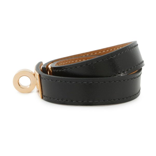 エルメス ブレスレット ケリー ドゥブルトゥール ブラック/ピンクゴールド金具 ボックスカーフ B刻印 黒