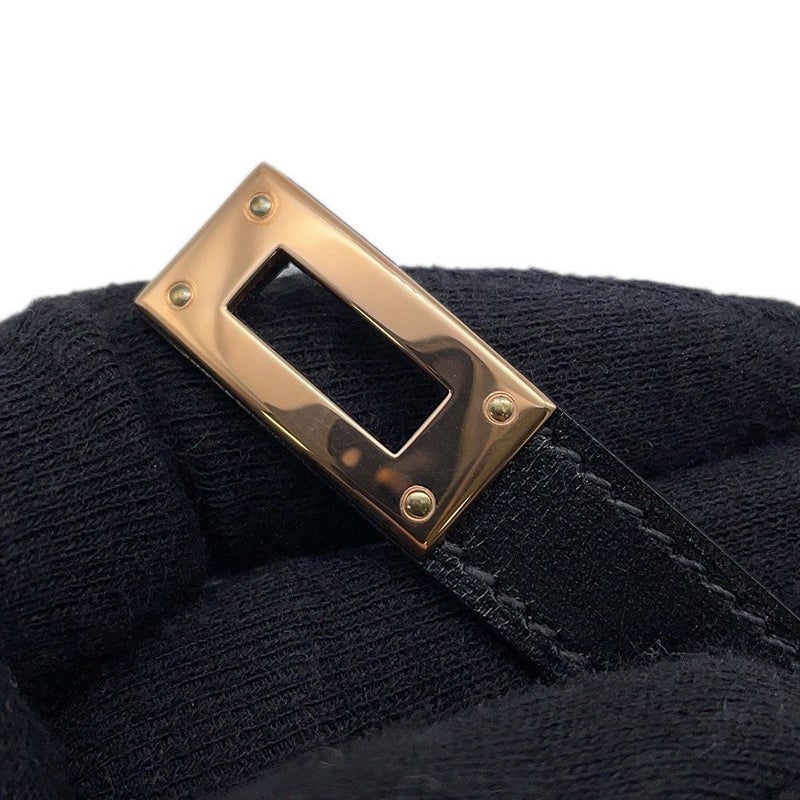 エルメス ブレスレット ケリー ドゥブルトゥール ブラック/ピンクゴールド金具 ボックスカーフ B刻印 黒