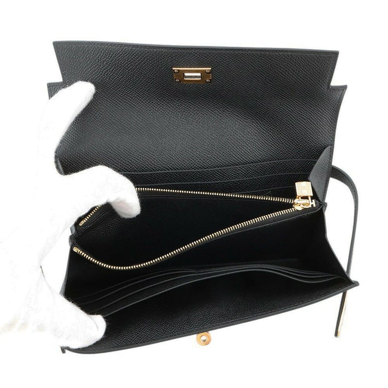 エルメス 長財布 ケリーウォレット ロング ブラック/ゴールド金具 エプソン D刻印 HERMES 財布 黒