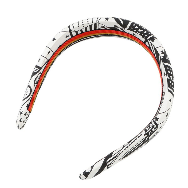 エルメス カチューシャ ジナ ジグザグ シルク HERMES ヘアアクセサリー 白 黒