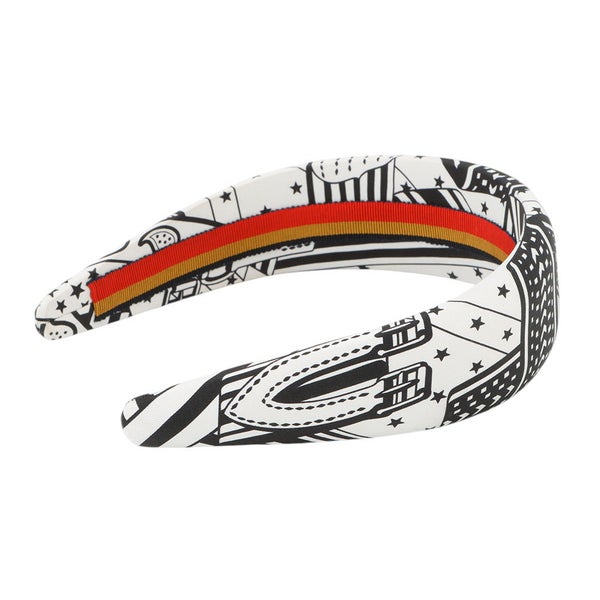 エルメス カチューシャ ジナ ジグザグ シルク HERMES ヘアアクセサリー 白 黒