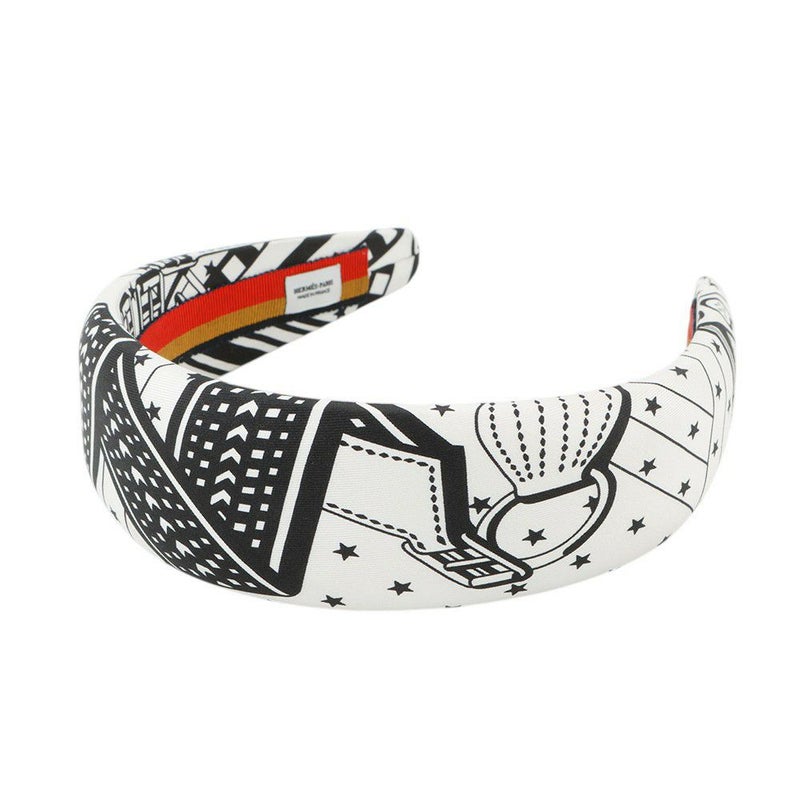 エルメス カチューシャ ジナ ジグザグ シルク HERMES ヘアアクセサリー 白 黒