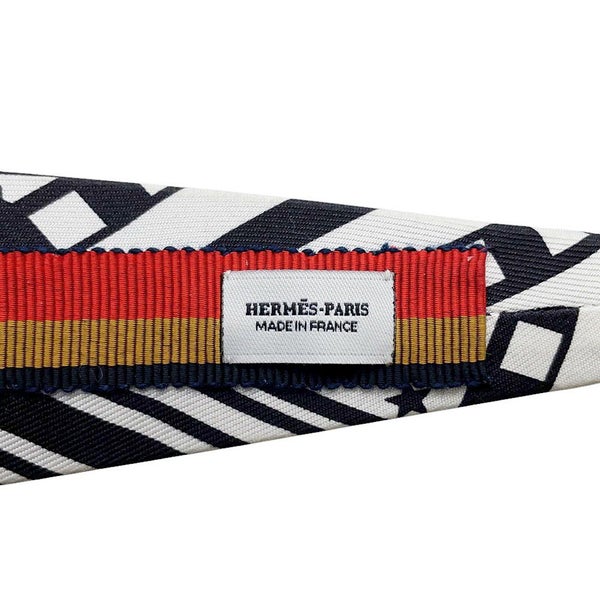 エルメス カチューシャ ジナ ジグザグ シルク HERMES ヘアアクセサリー 白 黒